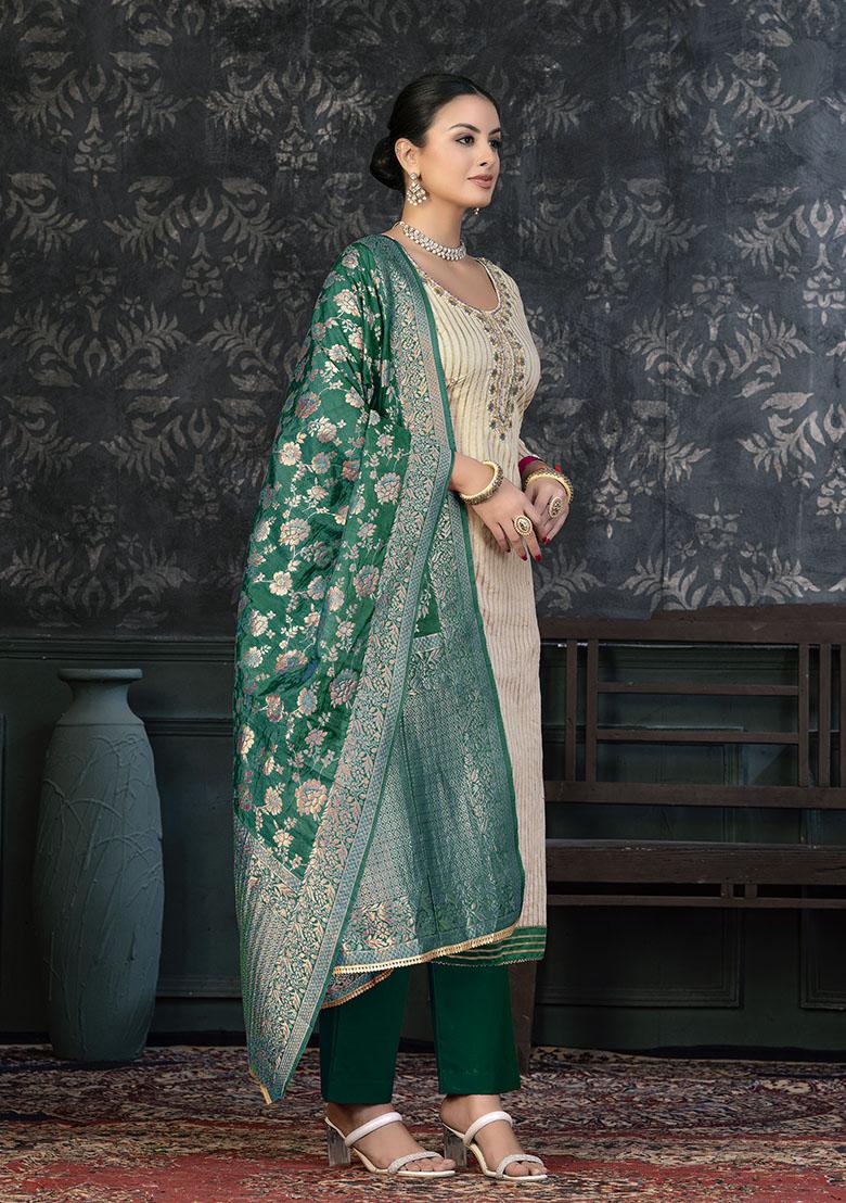 Green Embroidered Modal Dress Material