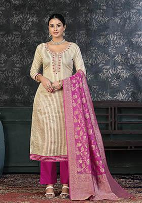Rani Pink Embroidered Modal Dress Material
