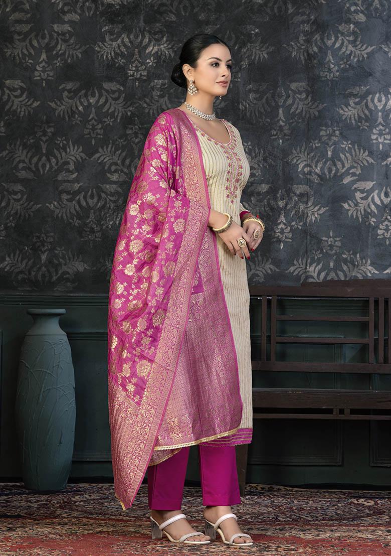 Rani Pink Embroidered Modal Dress Material