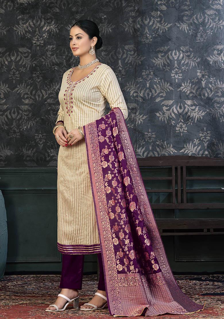 Wine Embroidered Modal Dress Material