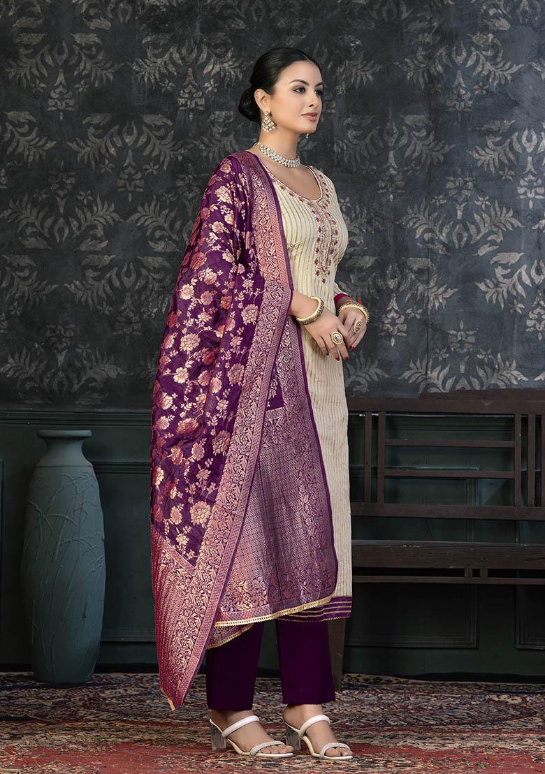 Wine Embroidered Modal Dress Material
