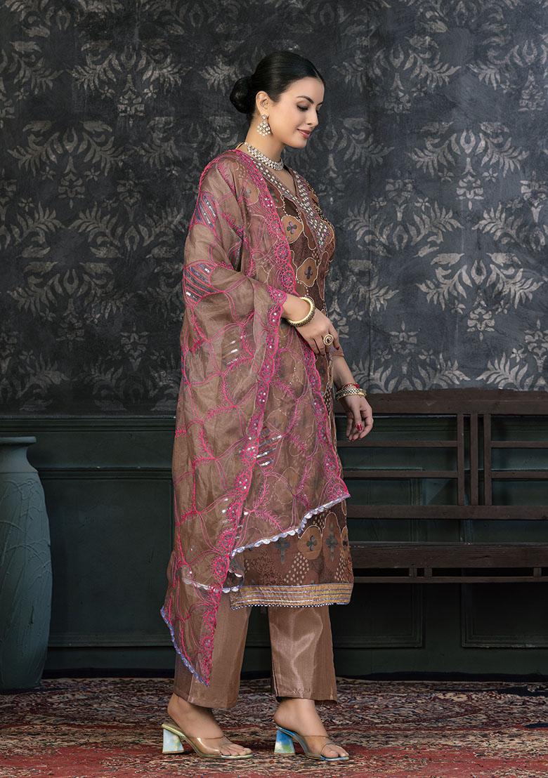 Rani Pink Embroidered Modal Dress Material
