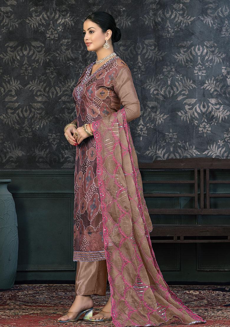 Rani Pink Embroidered Modal Dress Material