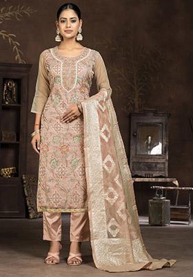 Peach Striped Modal Dress Material