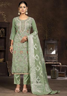 Pista Green Striped Modal Dress Material