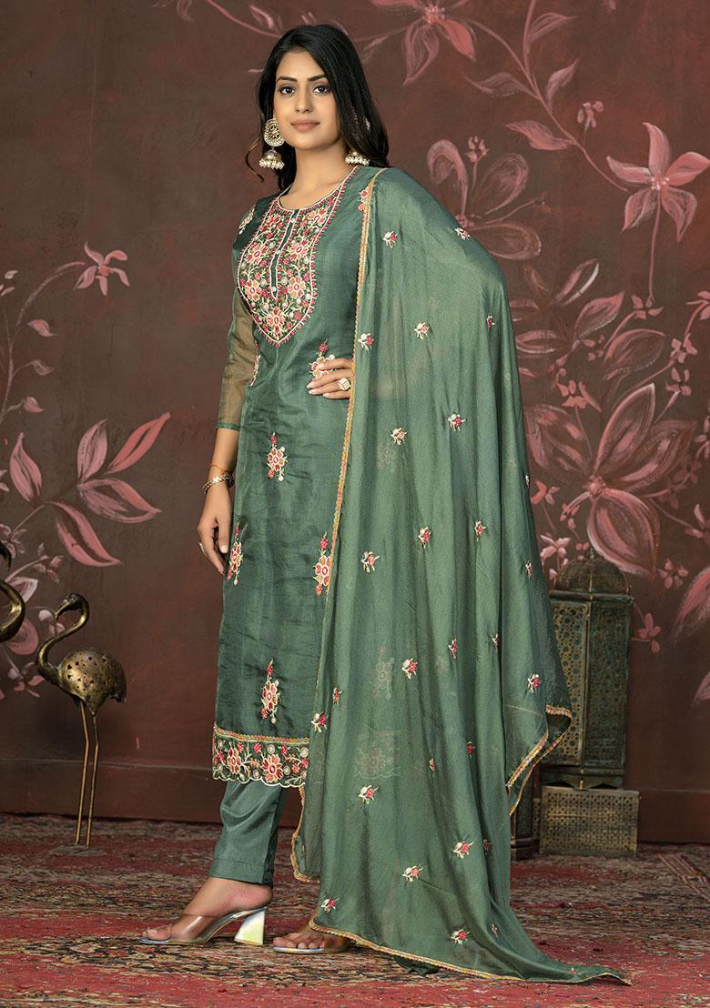 Green Striped Modal Dress Material