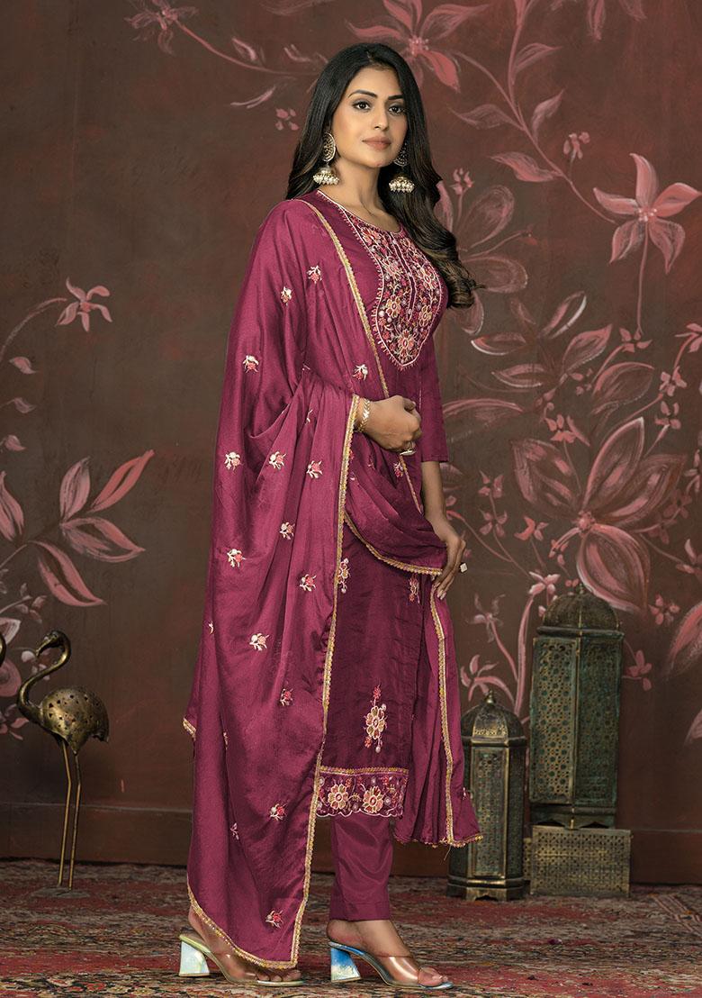 Green Embroidered Organza Dress Material