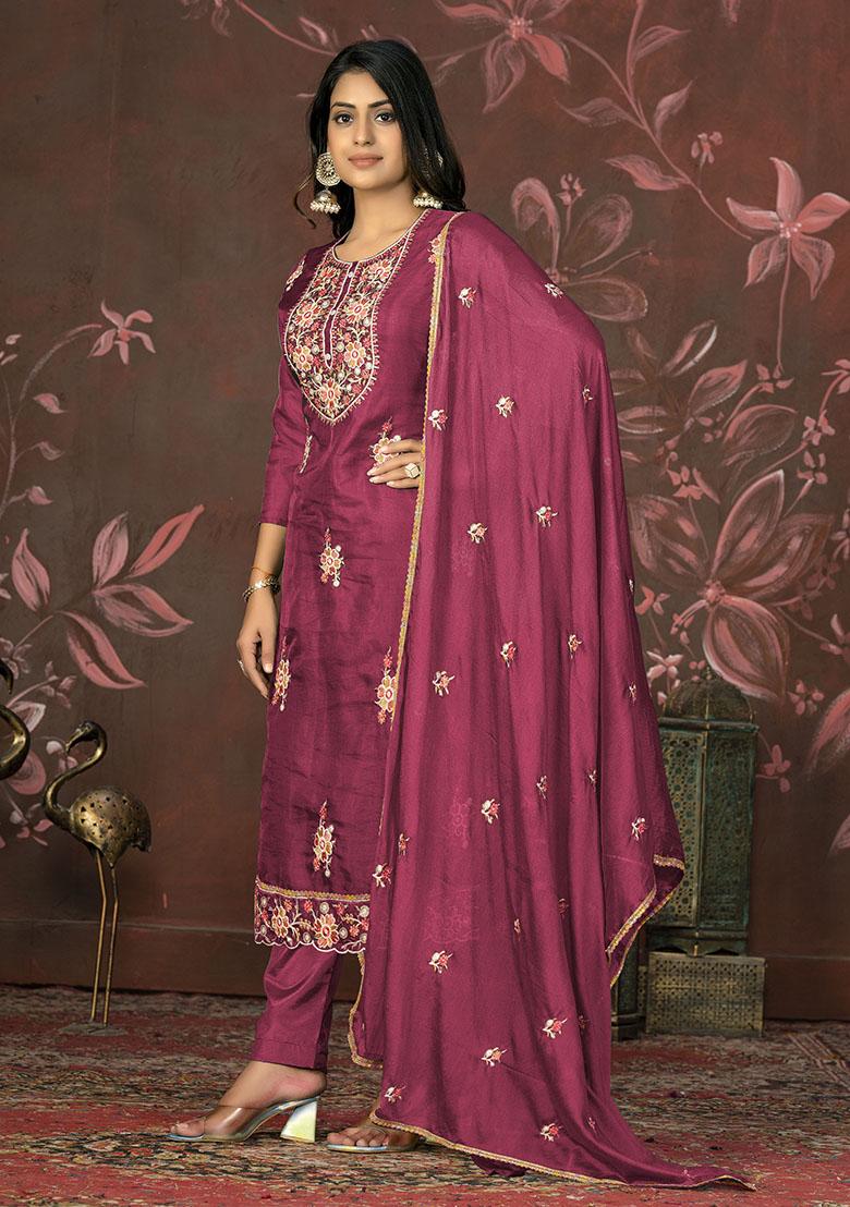 Green Embroidered Organza Dress Material