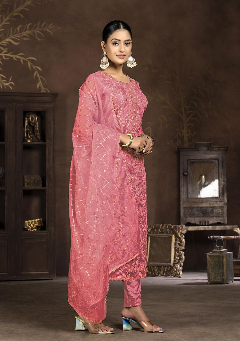 Peach Printed Cotton Dress Material