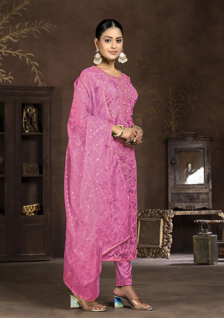 Pink Printed Cotton Dress Material