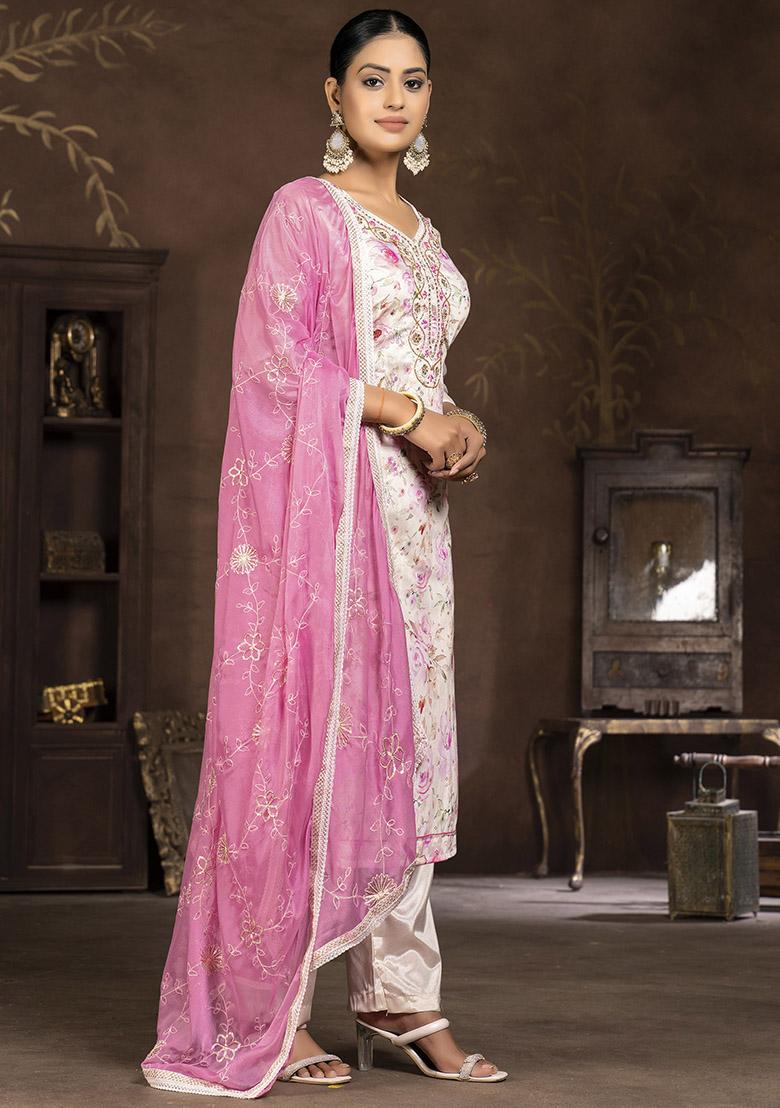 Pink Printed Cotton Dress Material