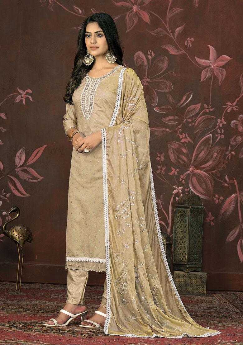 Orange Printed Organza Dress Material