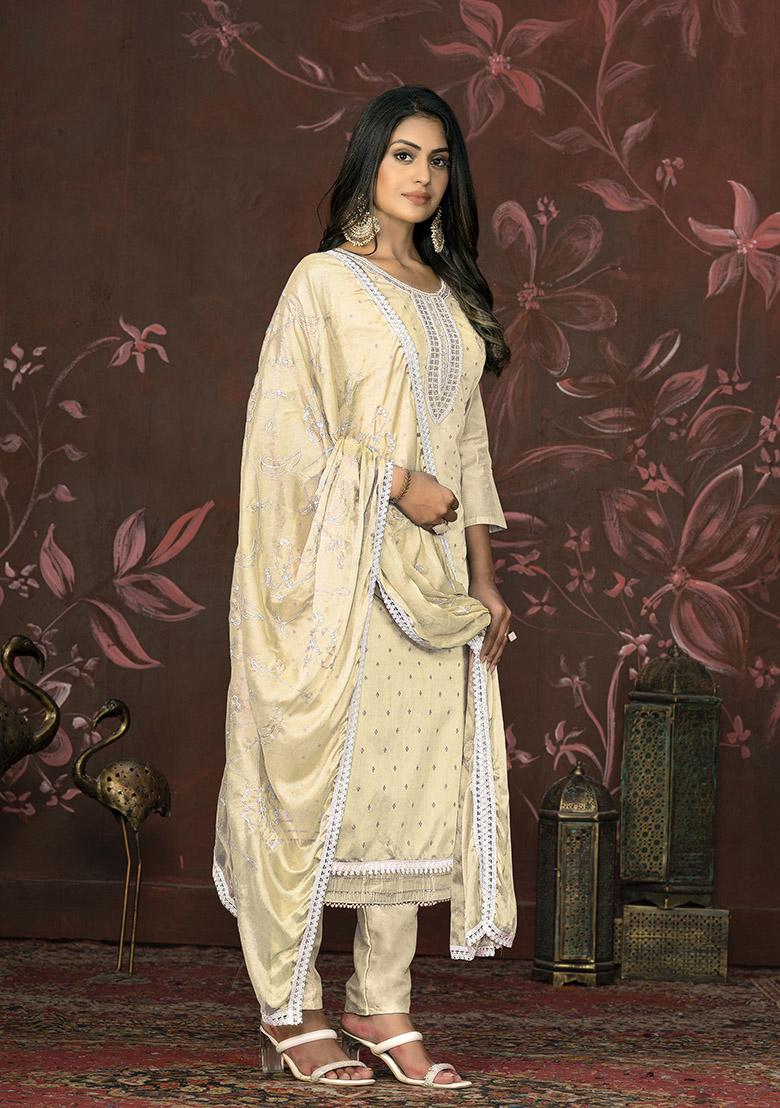 Wine Printed Organza Dress Material