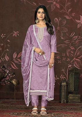 Grey Printed Organza Dress Material