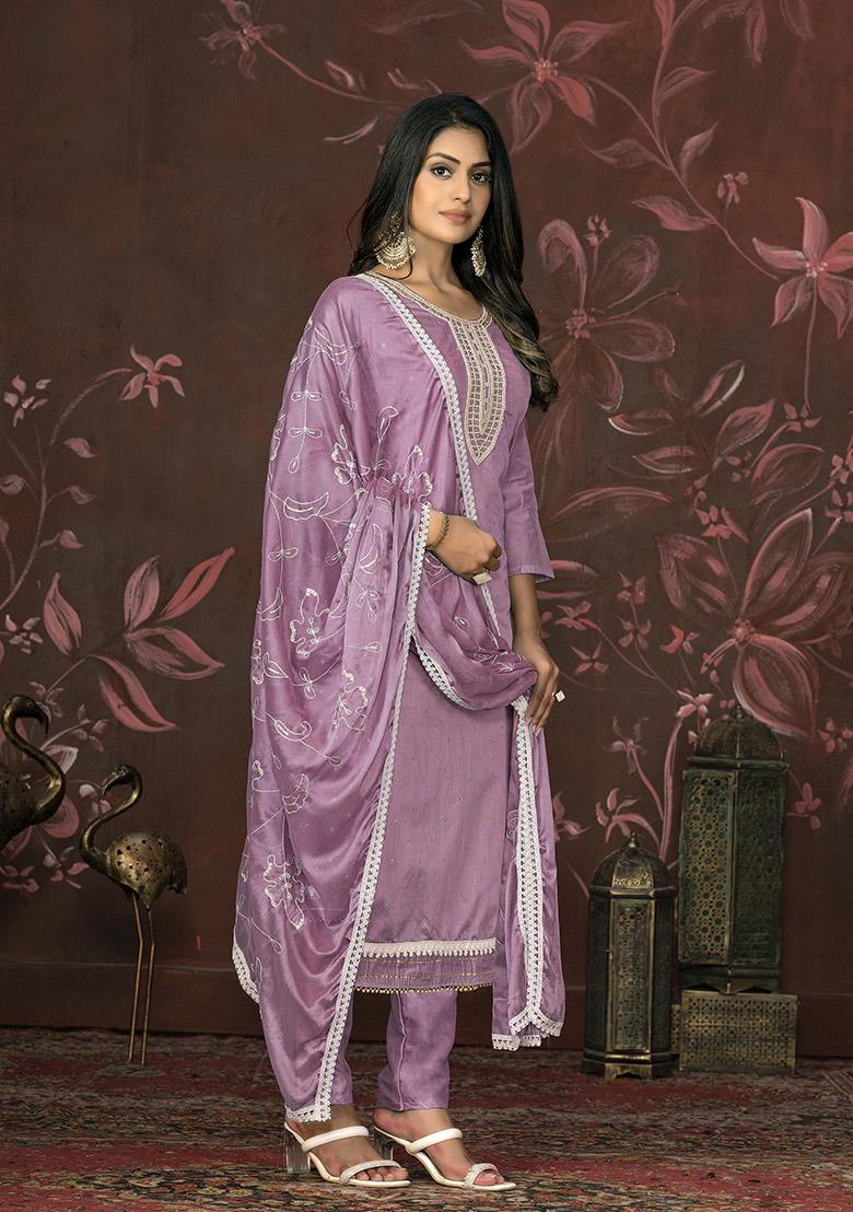 Grey Printed Organza Dress Material