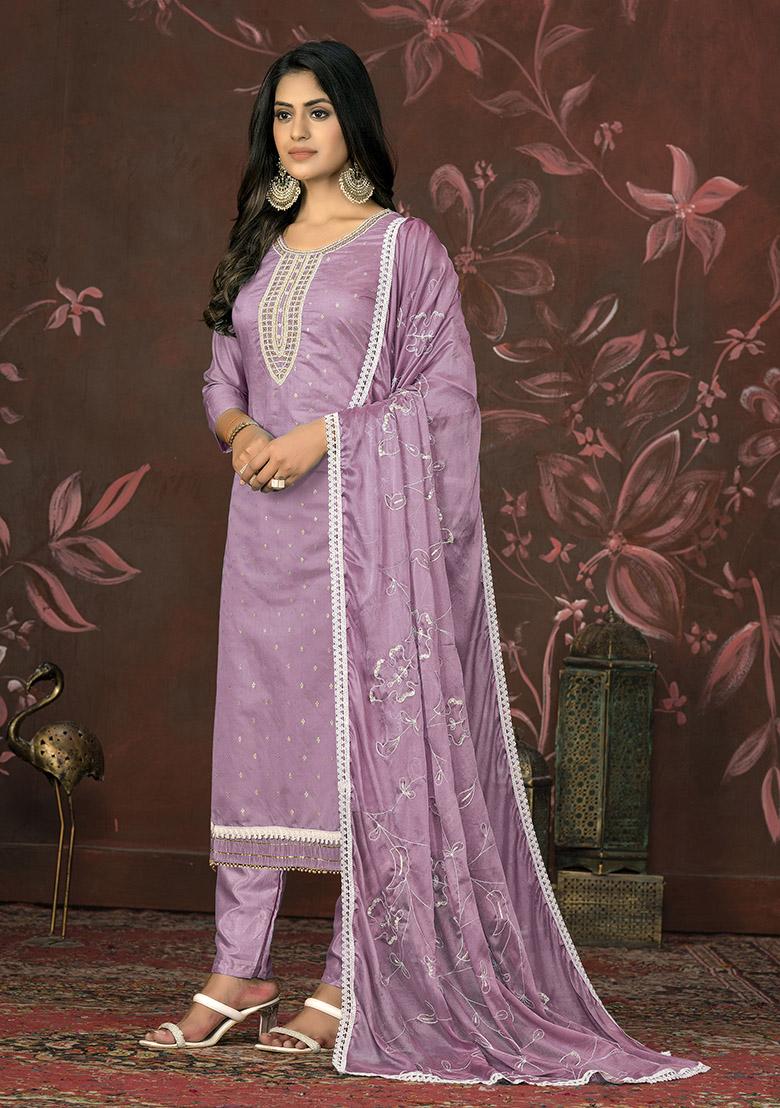 Grey Printed Organza Dress Material