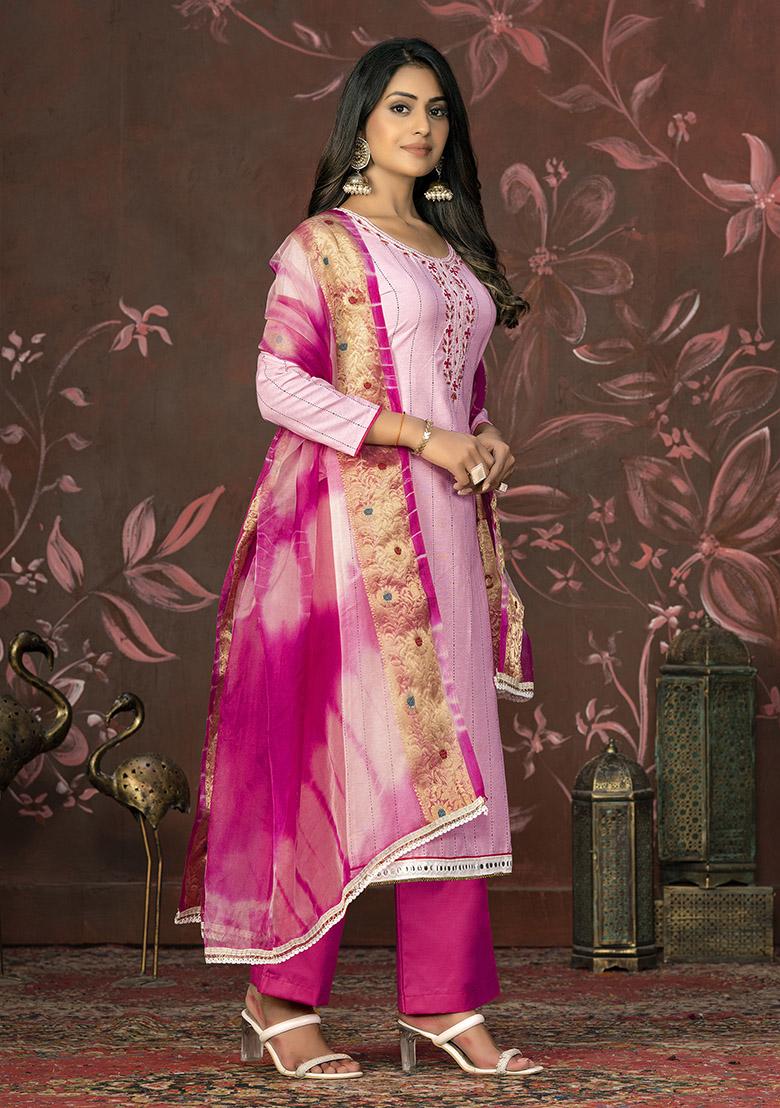 Navy Blue Printed Organza Dress Material