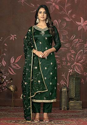 Beige Printed Organza Dress Material