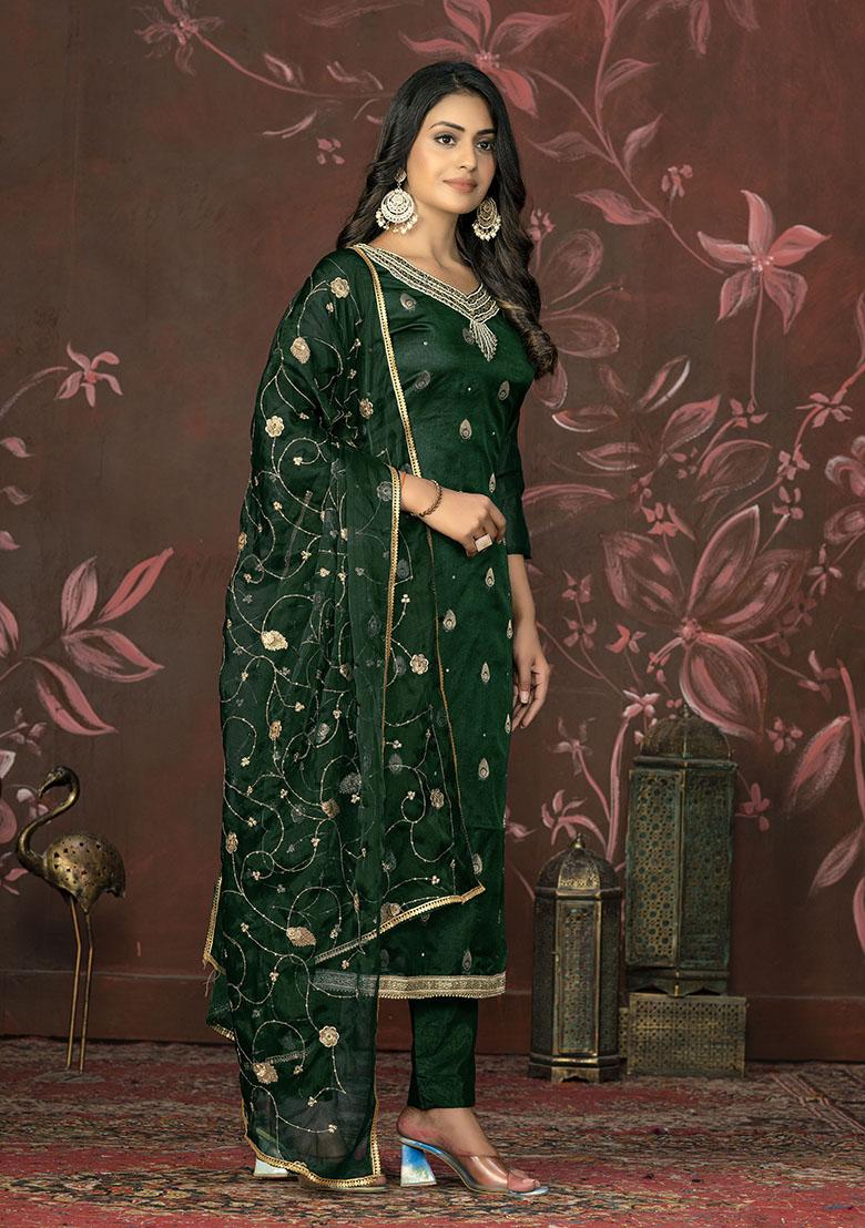 Beige Printed Organza Dress Material