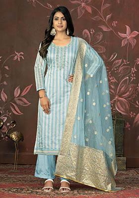 Sky Blue Printed Modal Dress Material