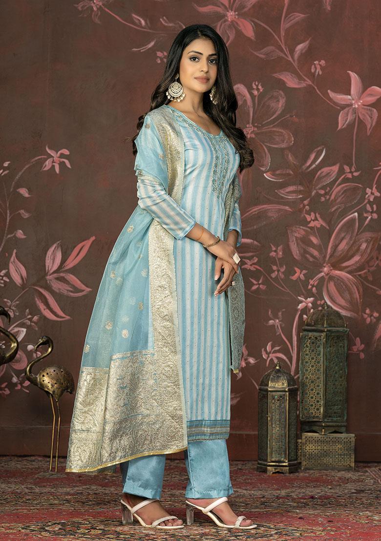 Sky Blue Printed Modal Dress Material