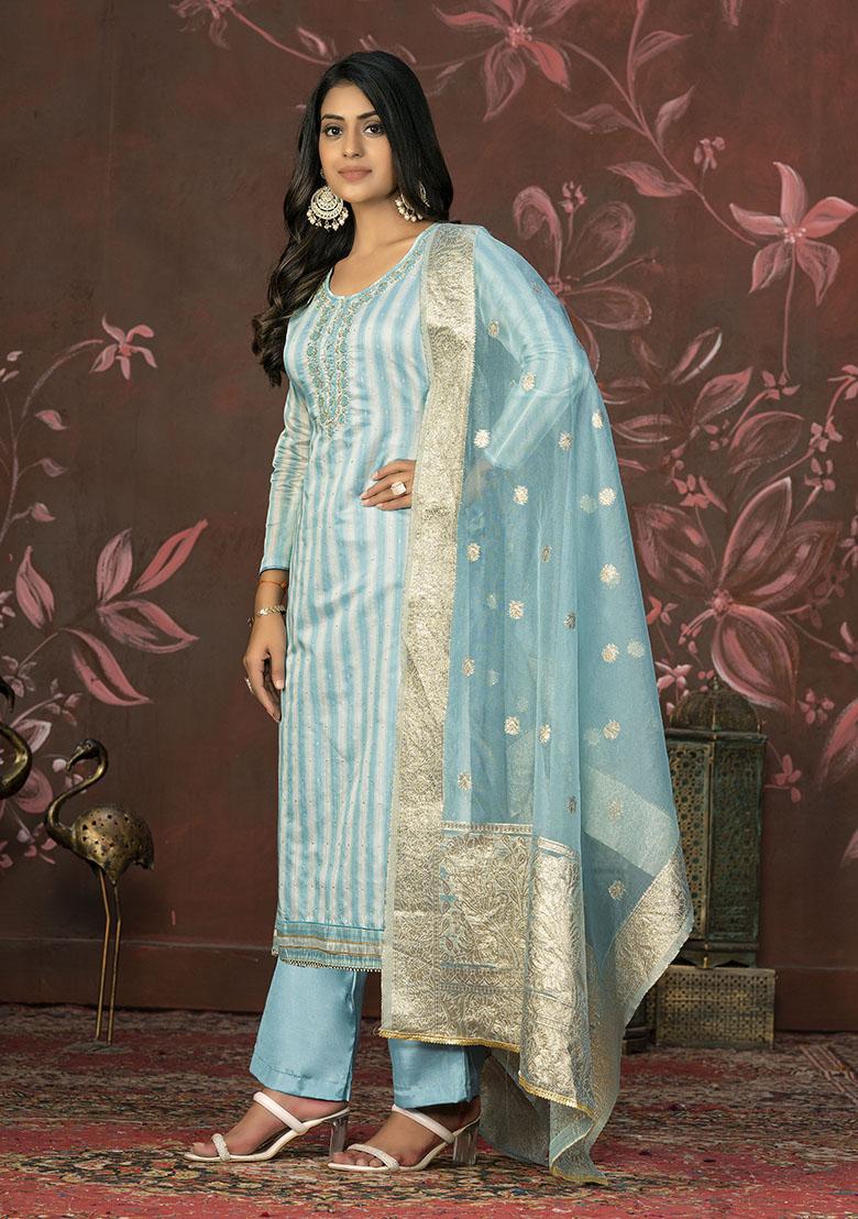 Sky Blue Printed Modal Dress Material