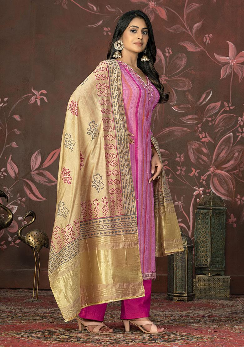Onion Pink Printed Modal Dress Material