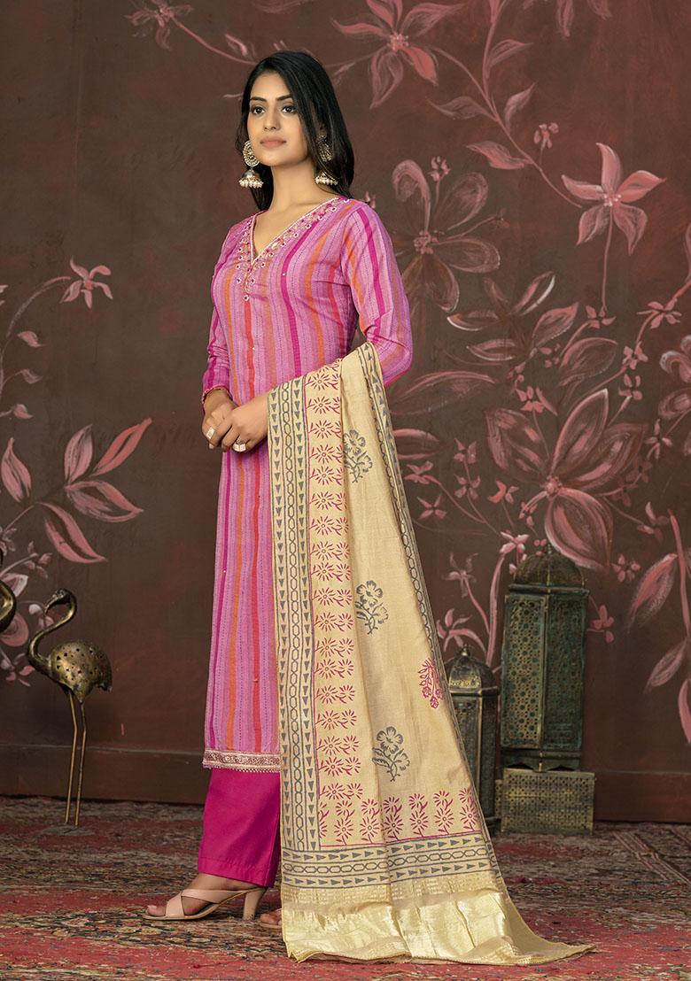 Onion Pink Printed Modal Dress Material