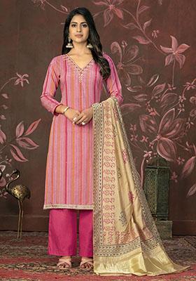 Peach Embroidered Modal Dress Material