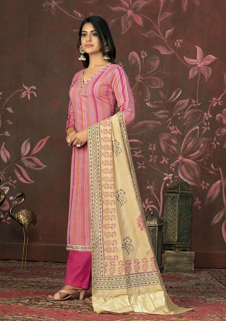 Peach Embroidered Modal Dress Material