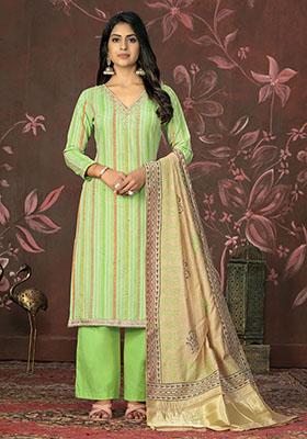 Pista Green Embroidered Modal Dress Material