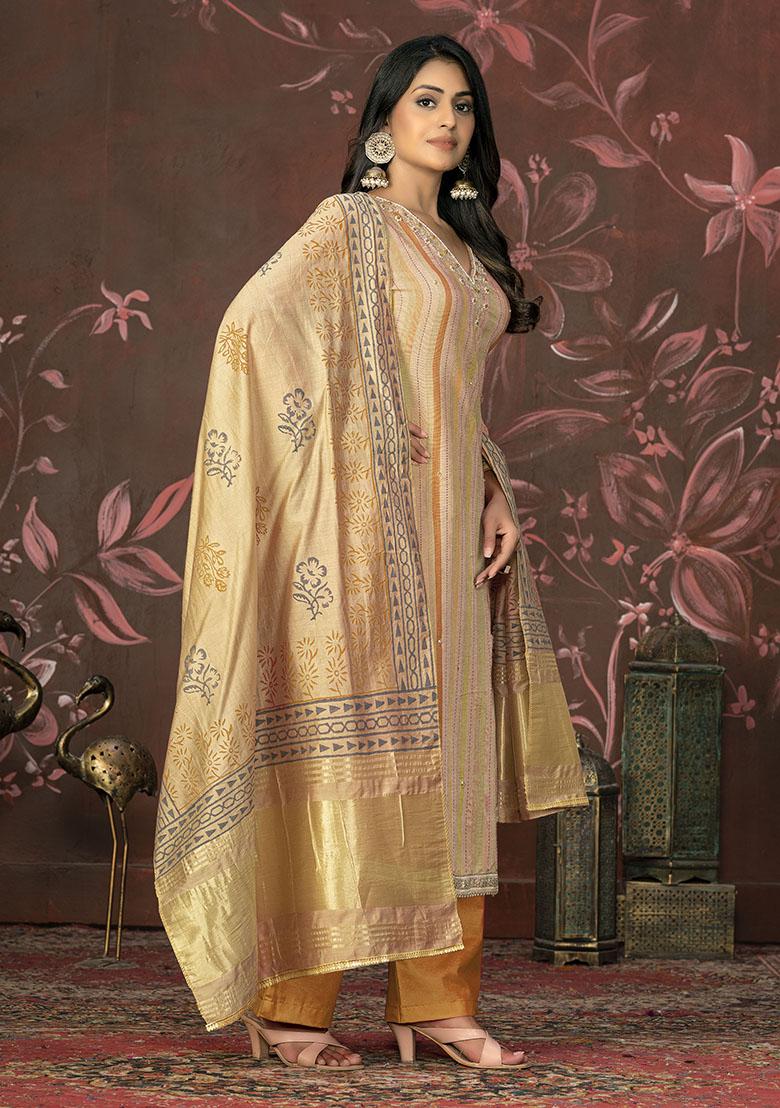 Yellow Embroidered Modal Dress Material