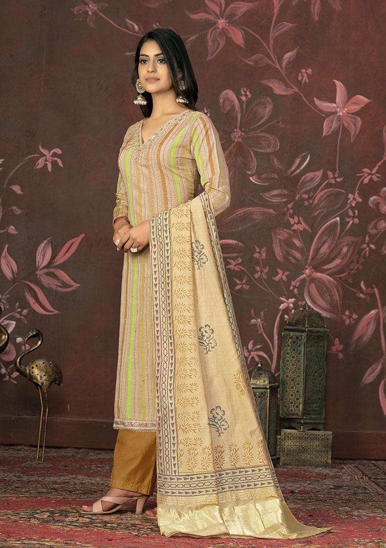 Yellow Embroidered Modal Dress Material