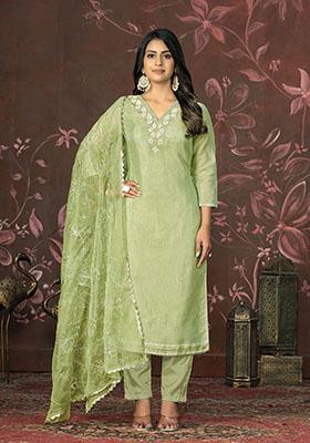 Green Embroidered Modal Dress Material