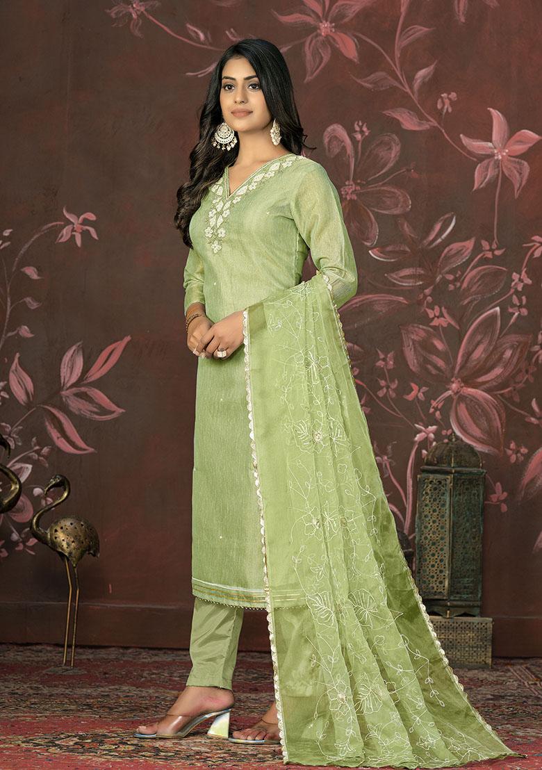 Green Embroidered Modal Dress Material