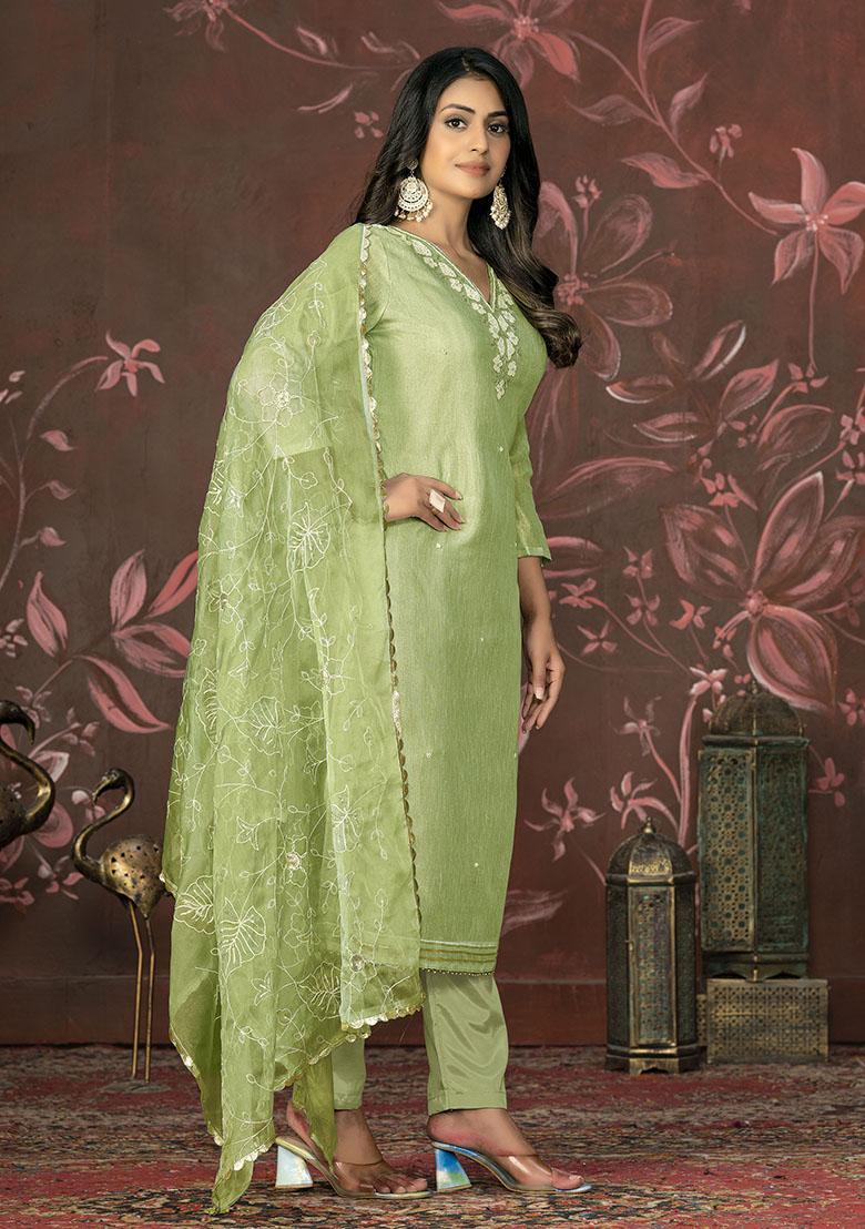 Green Embroidered Modal Dress Material
