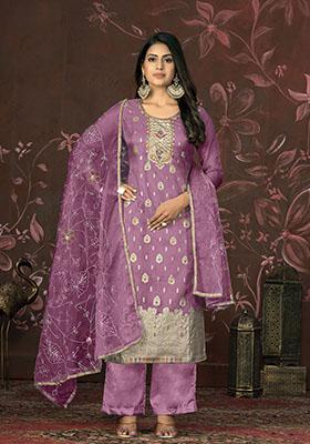 Yellow Striped Cotton Dress Material