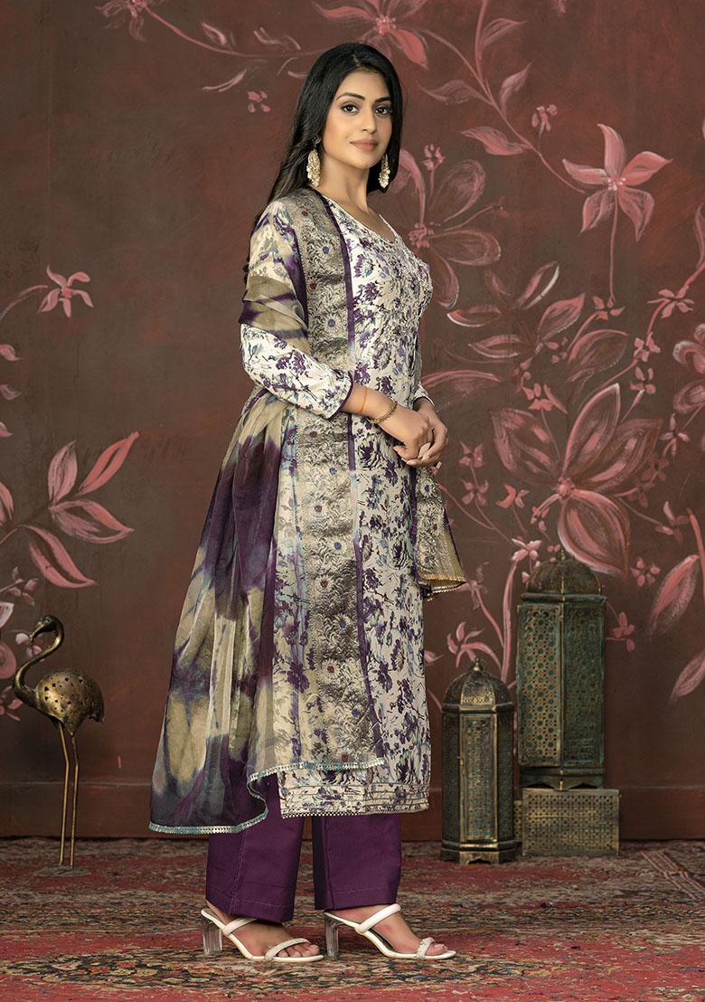 Wine Embroidered Modal Dress Material