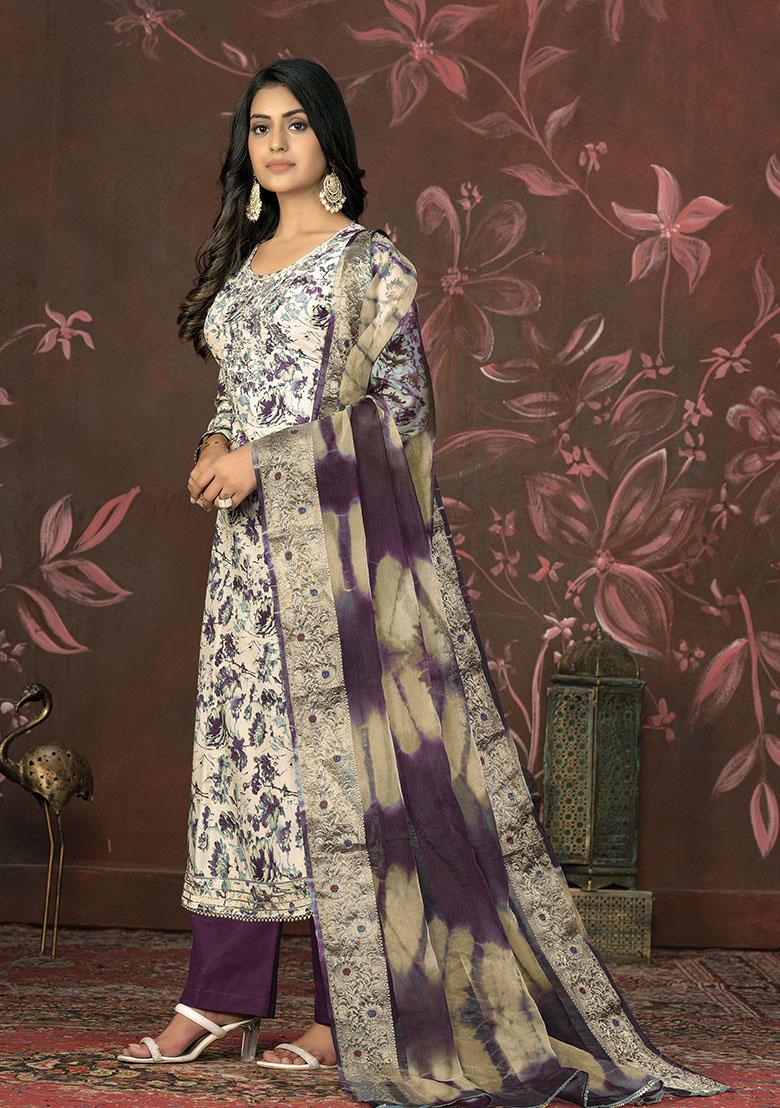 Wine Embroidered Modal Dress Material