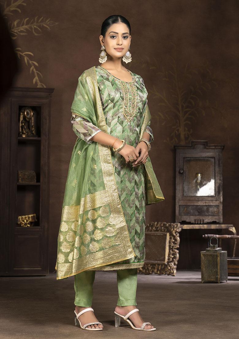 Green Embroidered Modal Dress Material