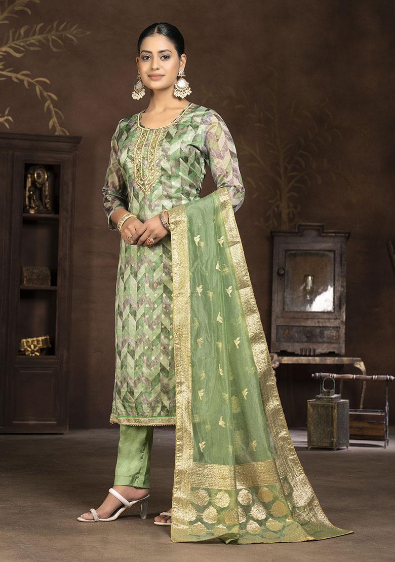 Green Embroidered Modal Dress Material