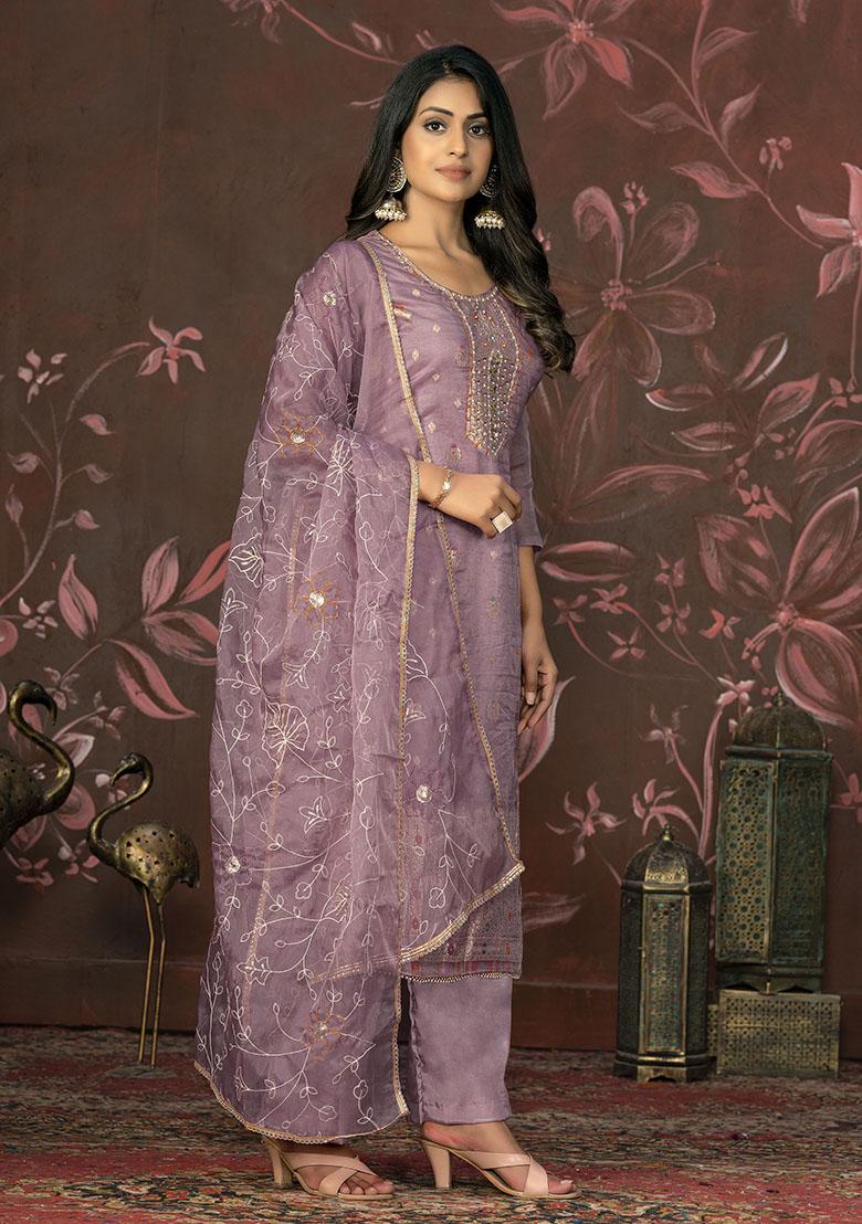 Brown Embroidered Modal Dress Material