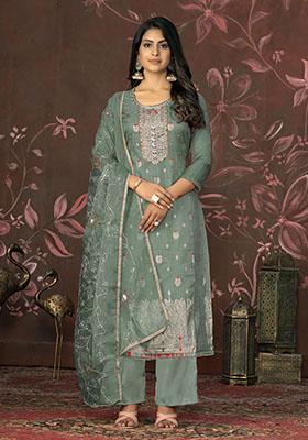 Green Embroidered Modal Dress Material