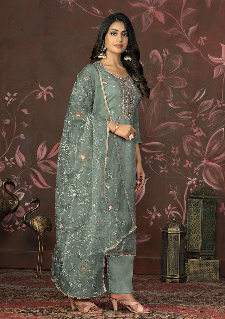 Green Embroidered Modal Dress Material
