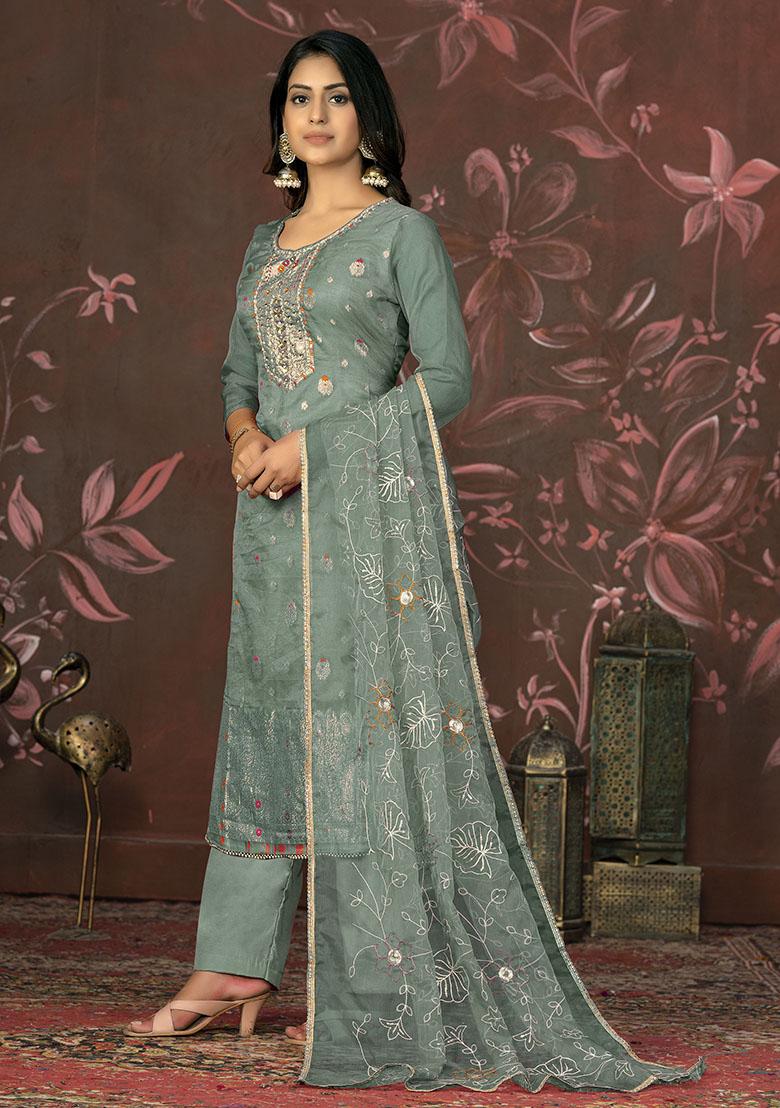 Green Embroidered Modal Dress Material