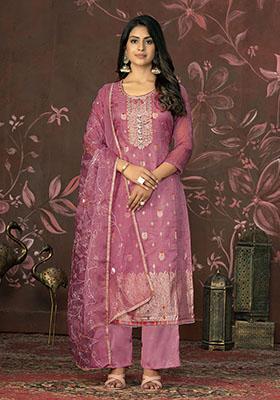 Cream Embroidered Cotton Dress Material