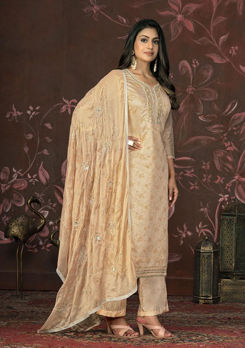 Yellow Embroidered Organza Dress Material