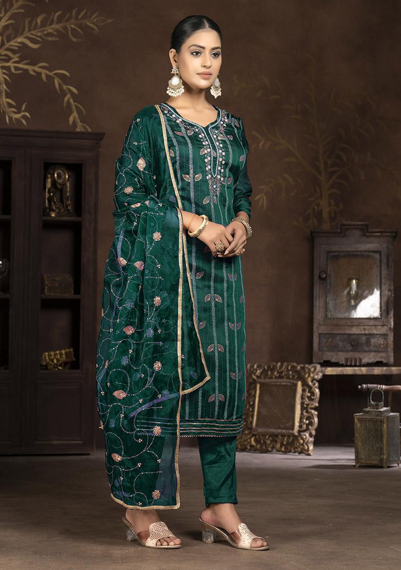 Yellow Printed Organza Dress Material