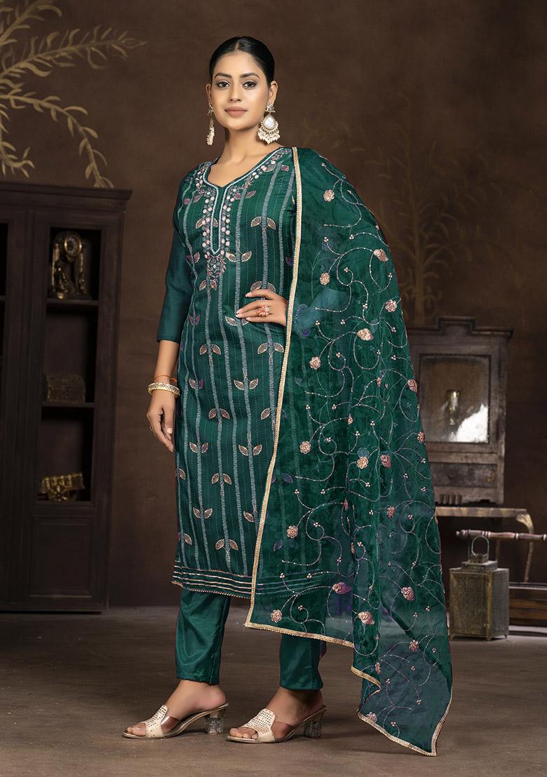 Yellow Printed Organza Dress Material