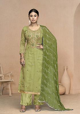 Pink Printed Organza Dress Material